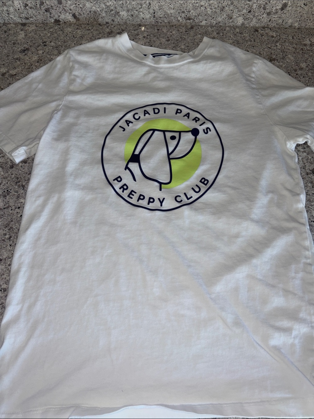 Jacadi White Tee with Navy and Lime Graphic